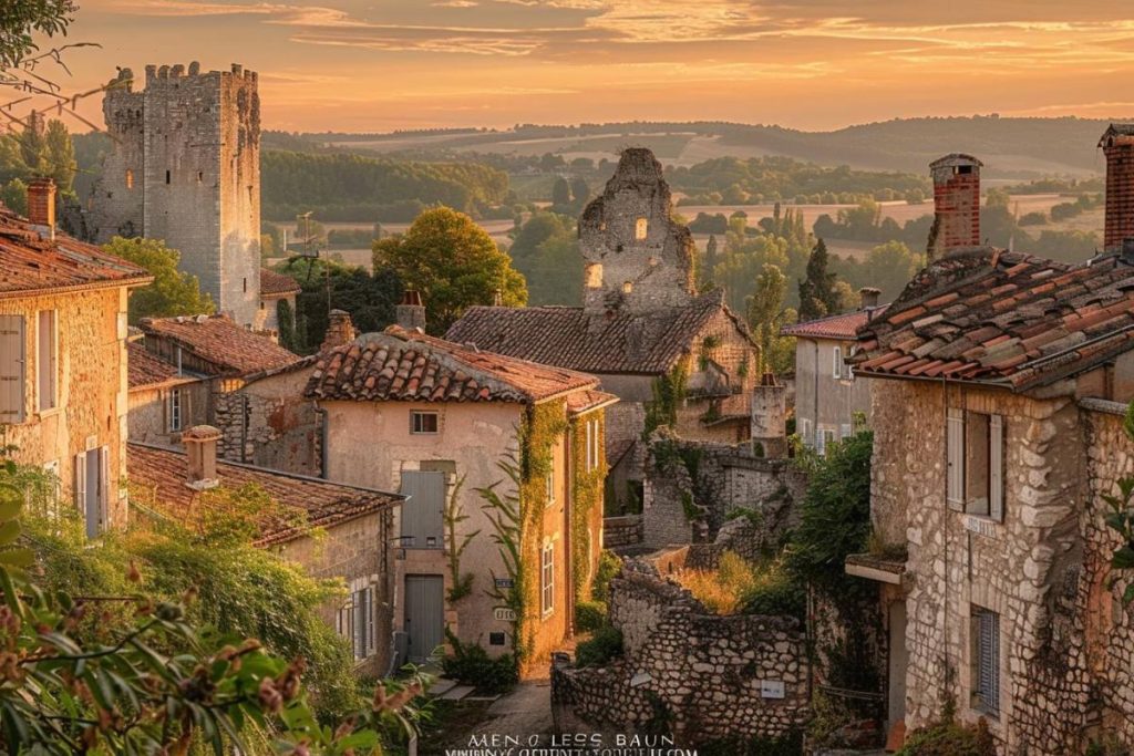 Montbrun-les-Bains - Une station thermale avec des maisons hautes et des ruines d’un château renaissance.