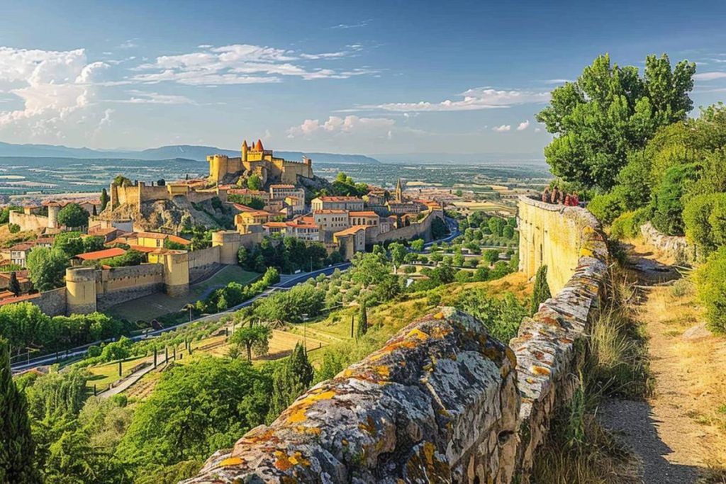 Le Secret des Voyageurs : La Meilleure Vue sur Carcassonne en Occitanie, l'aire du Bélvédère d'Auriac sur l'A61 offre un point de vue unique sur la Cité médiévale de Carcassonne.)