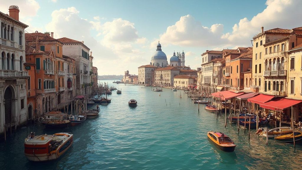 Vue panoramique de Venise avec ses canaux, gondoles et bâtiments historiques