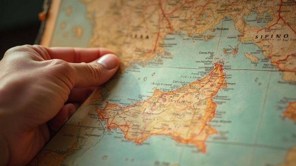 Gros plan sur une carte routière montrant une région côtière.