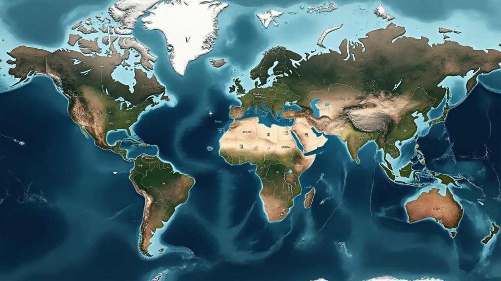 Image satellite détaillée de la géographie terrestre avec les continents et océans
