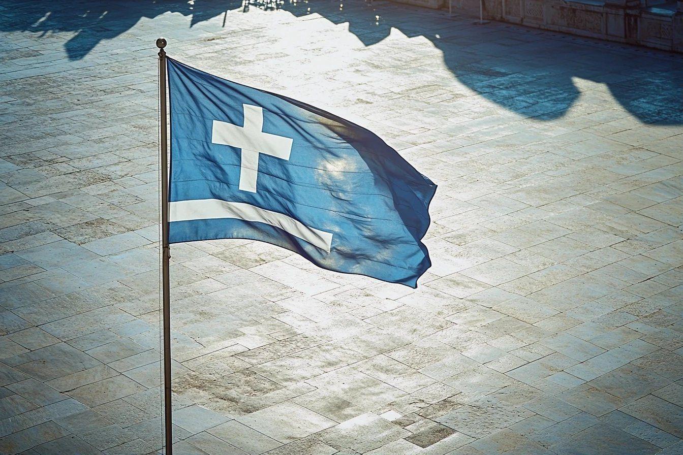 Drapeau bleu et blanc de la Grèce ondulant