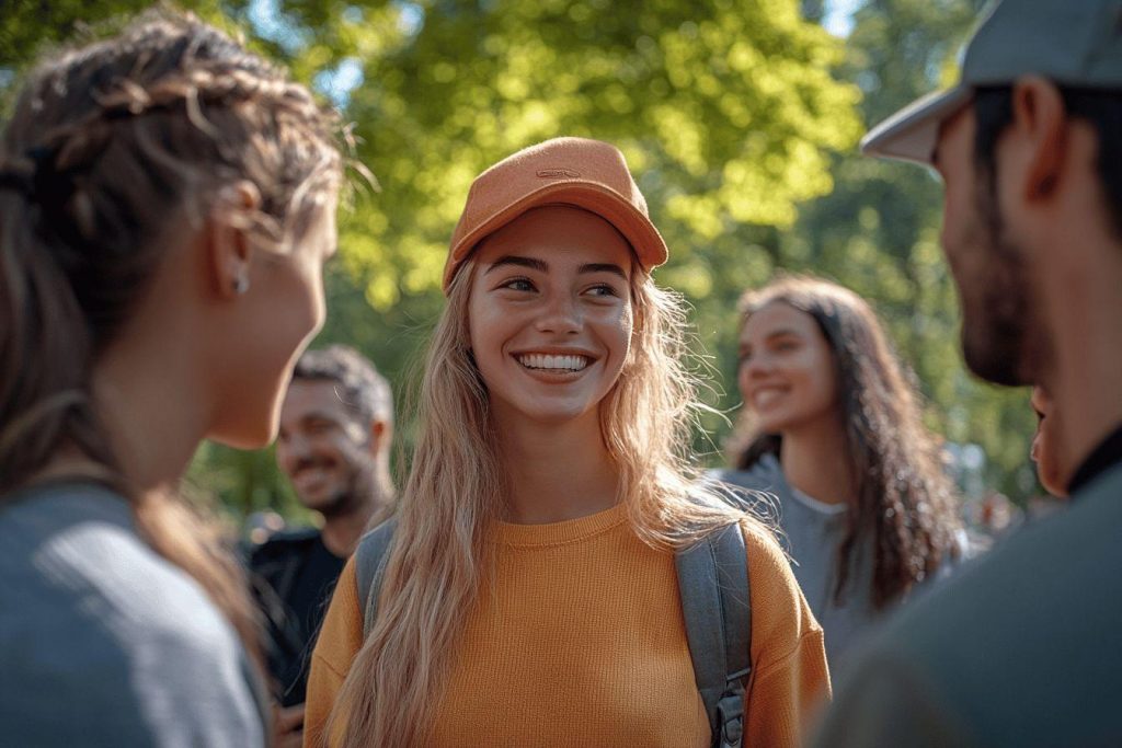 Groupe de jeunes dans un parc avec arbres