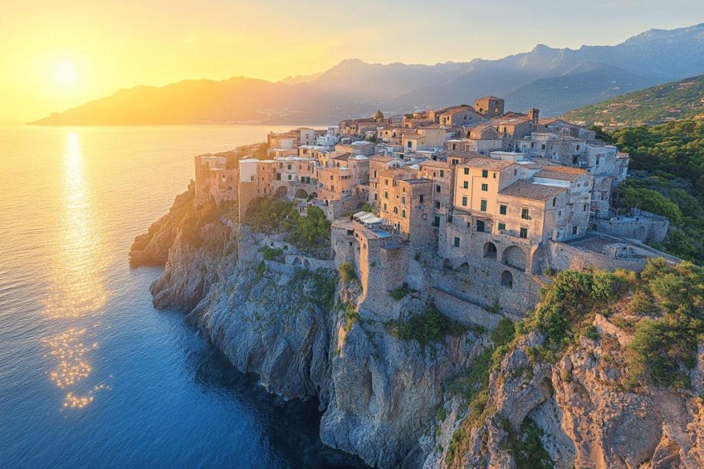 Ce village corse accroché à la falaise évoque les paysages spectaculaires de la côte amalfitaine