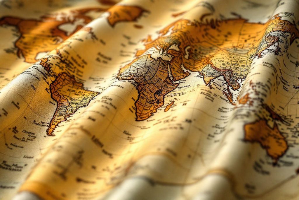 Gros plan sur un atlas vintage aux couleurs dorées