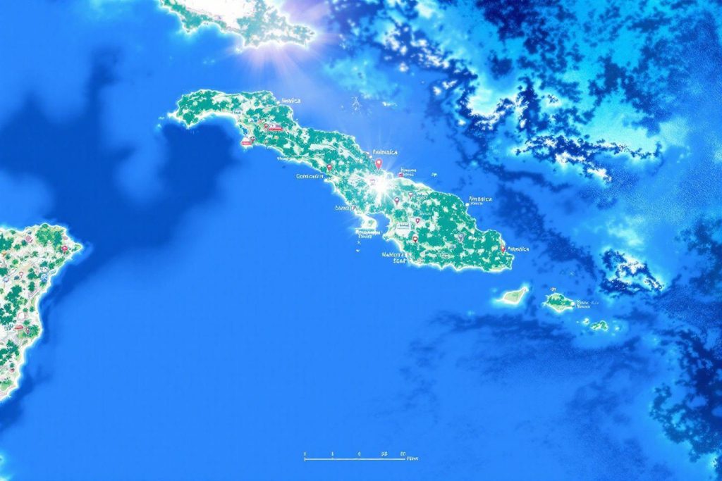 Vue aérienne de l'île de Jamaïque dans la mer des Caraïbes
