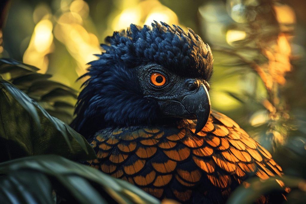 Gros plan d'un perroquet bleu et orange avec des plumes détaillées