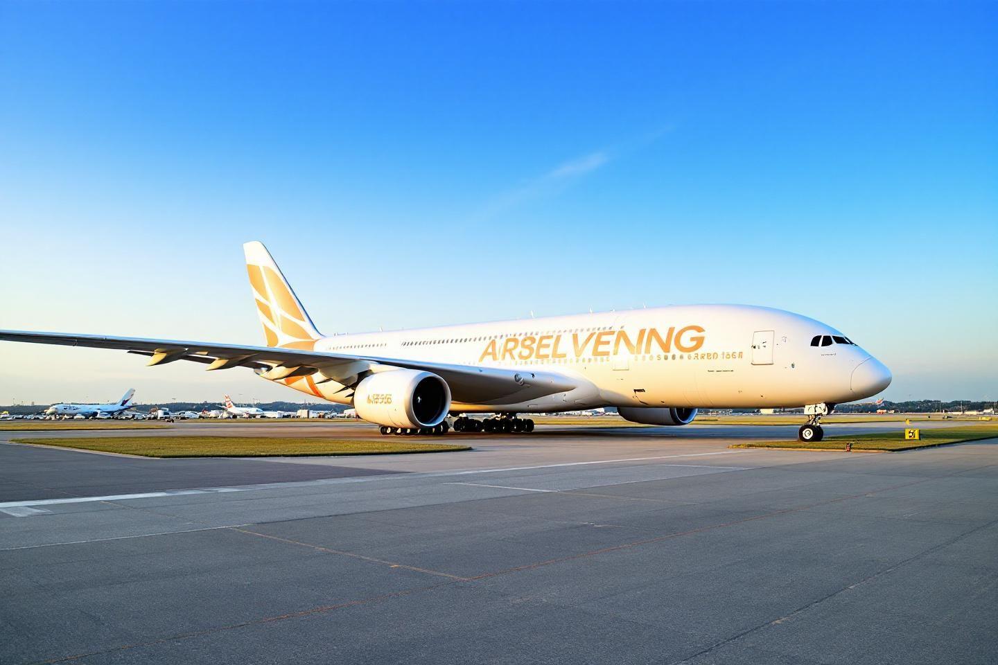 Grand avion blanc et jaune stationné sur une piste dégagée