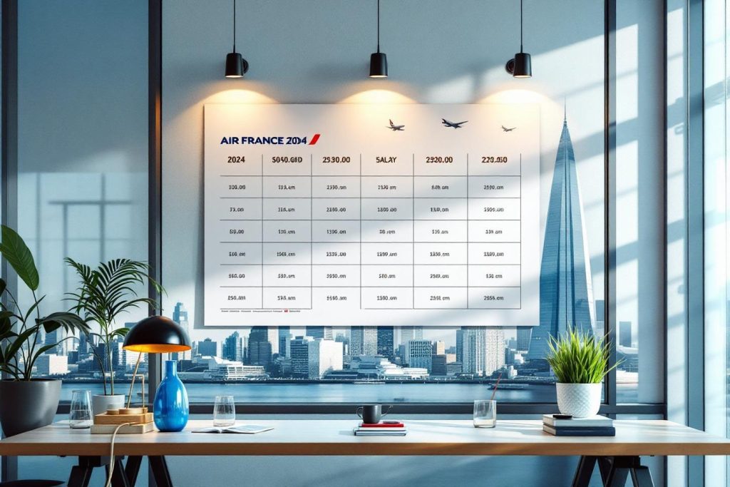 Tableau de données Air France illuminé dans un bureau moderne
