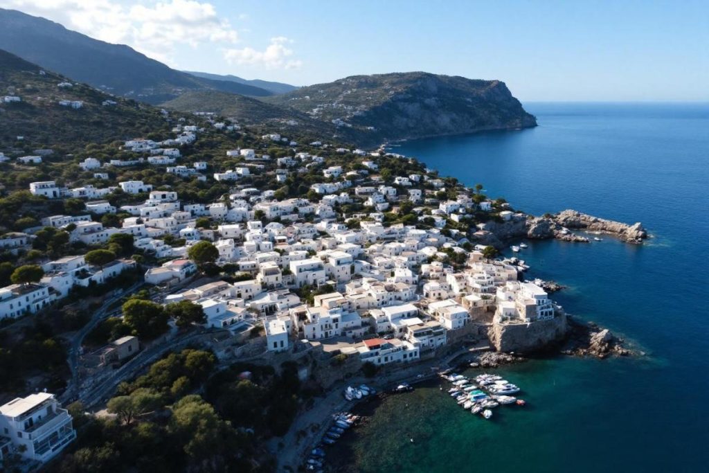 Ce village de Corse, avec ses maisons blanchies et ses toits plats, rappelle les Cyclades grecques