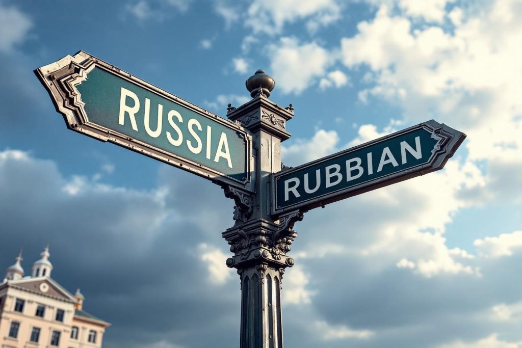 Panneau directionnel avec indications Russie et Rouble