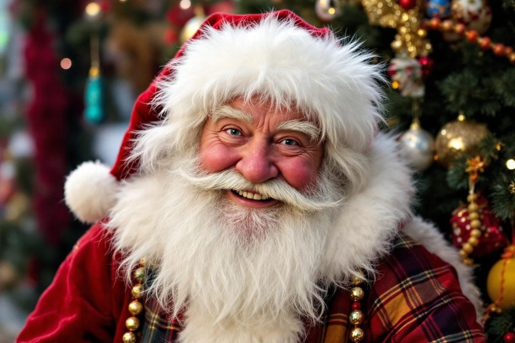 Portrait d'un Père Noël joyeux avec un décor de Noël