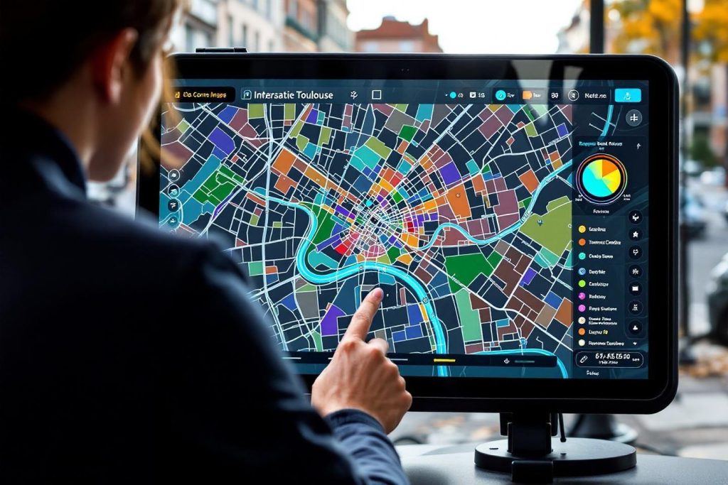 Écran montrant une carte colorée de Toulouse avec données