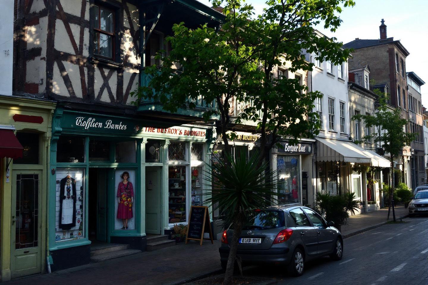 Façades de magasins traditionnels avec une voiture garée