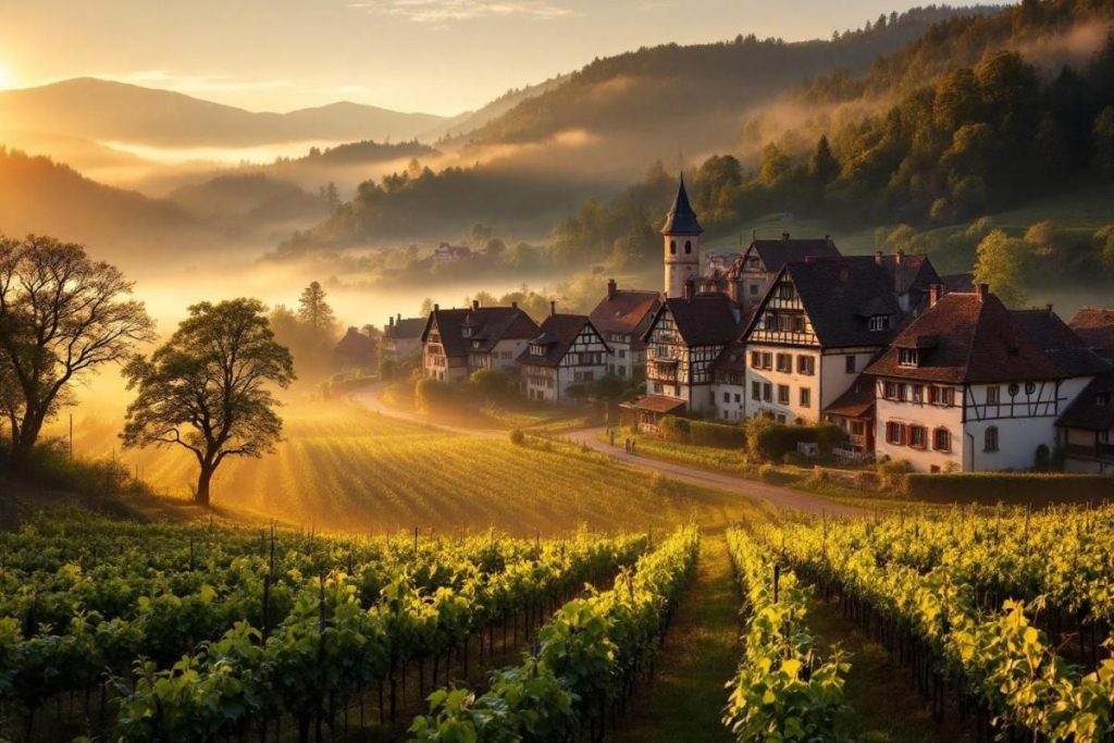 En équilibre au-dessus des vignes, ce village alsacien rappelle un décor de fable ancienne