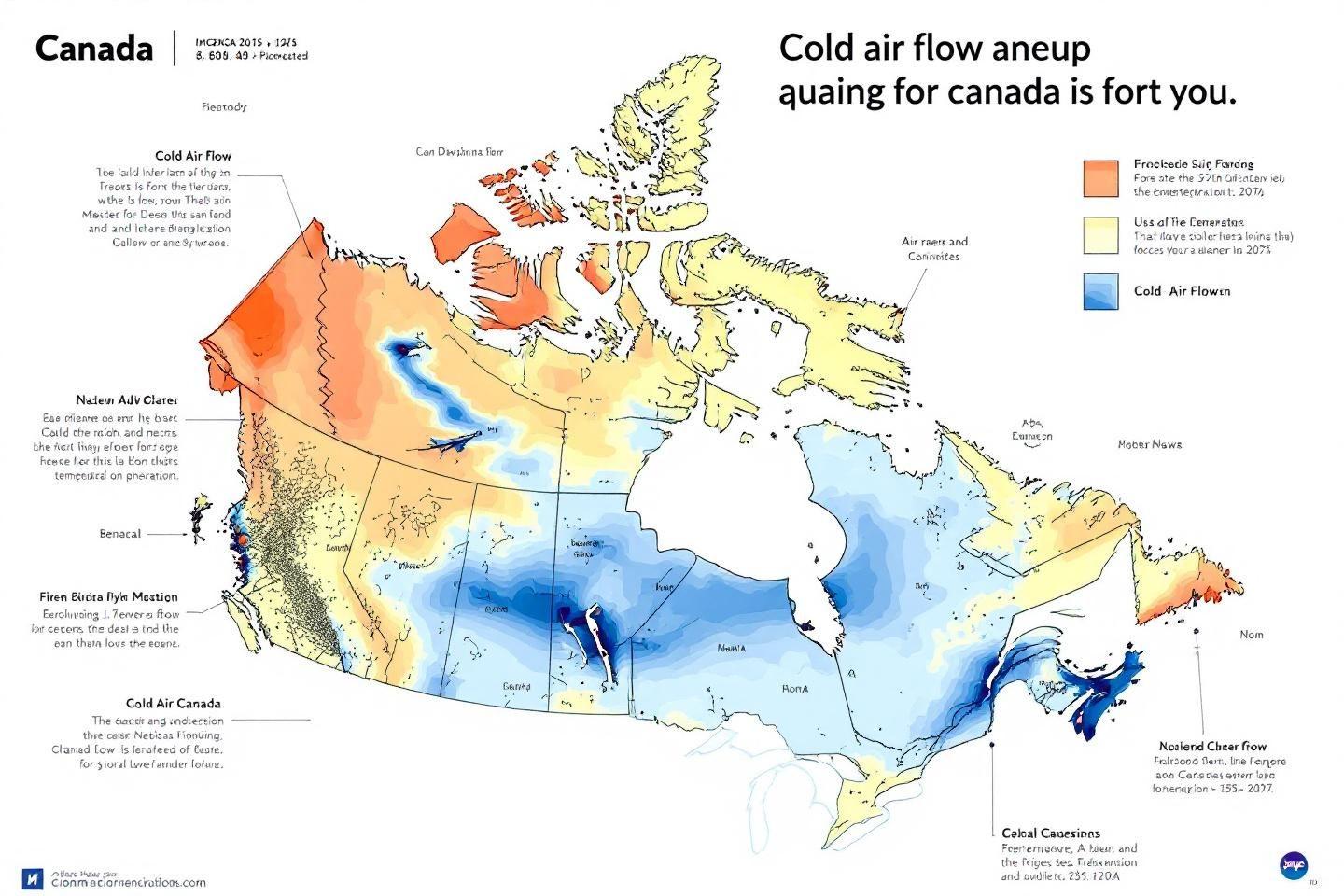 Carte du Canada montrant les zones de flux d'air froid