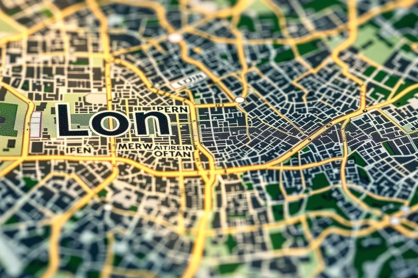 Carte urbaine stylisée avec réseau routier jaune et bâtiments