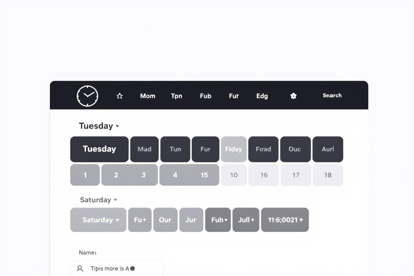 Calendrier avec des intitulés codés et des dates numérotées