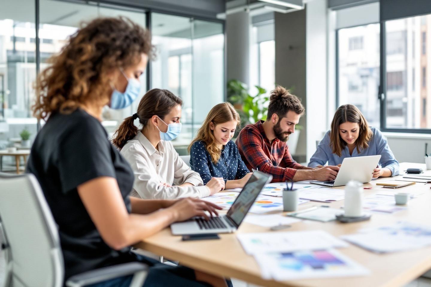 Groupe de professionnels travaillant ensemble dans un bureau lumineux