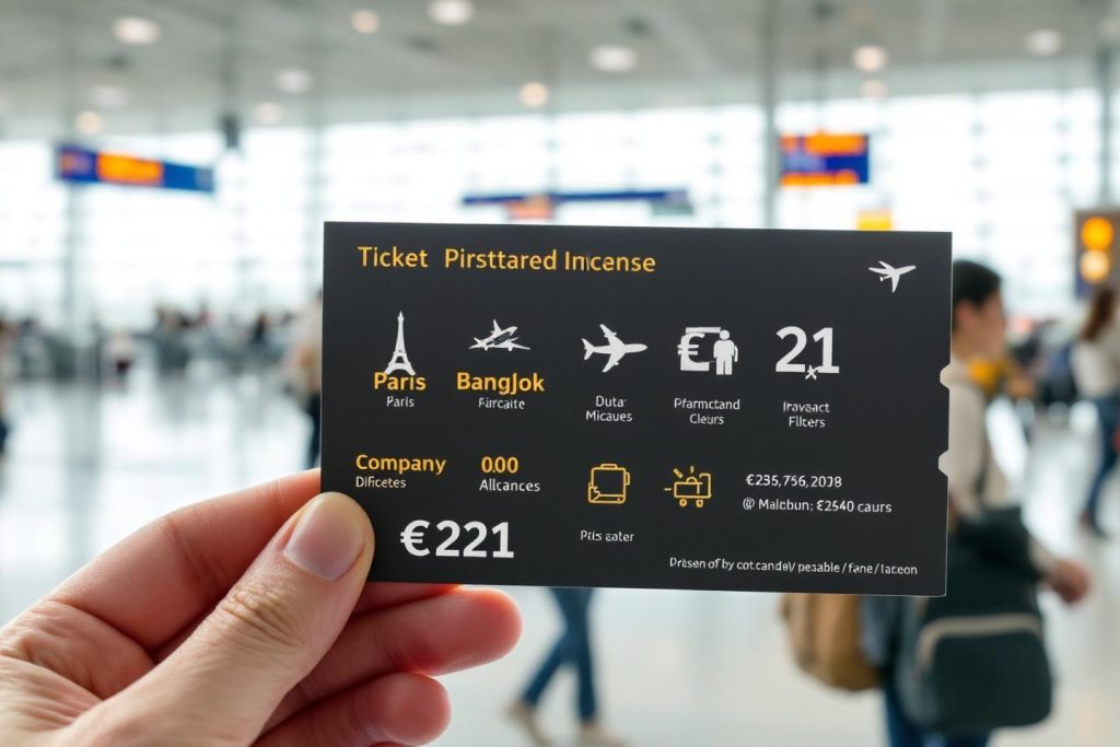 Carte d'embarquement avec destinations Paris et Bangkok