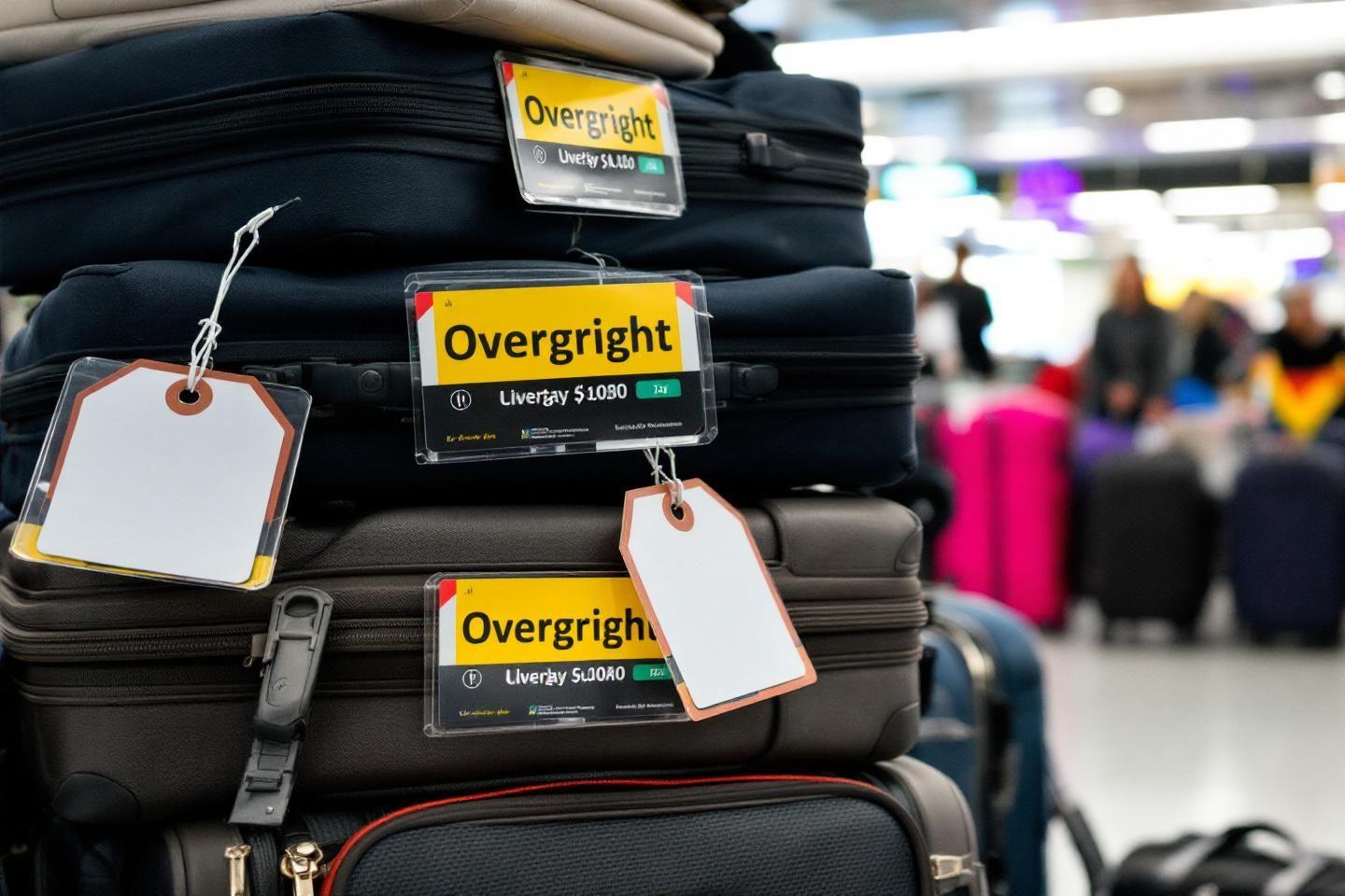 Bagages noirs avec étiquettes Overgright à l'aéroport