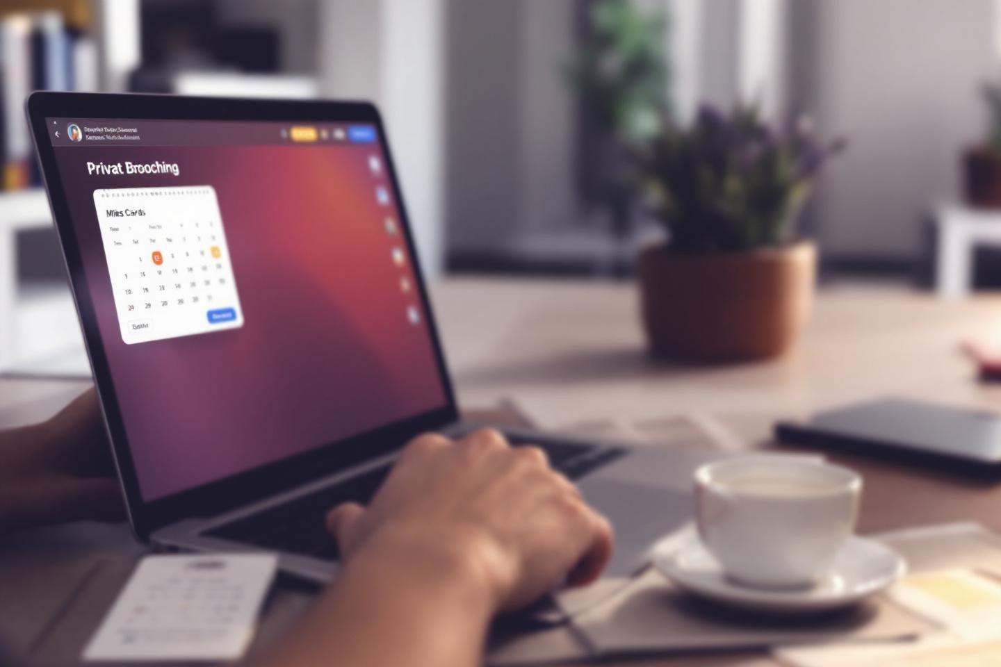 Ordinateur portable ouvert, café et calendrier sur un bureau