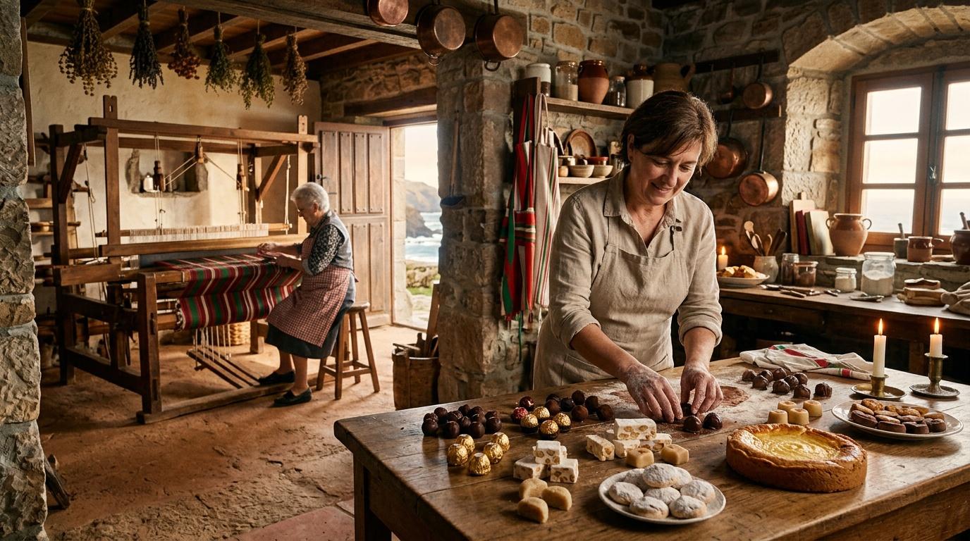 Femme préparant des pâtisseries dans une cuisine historique traditionnelle