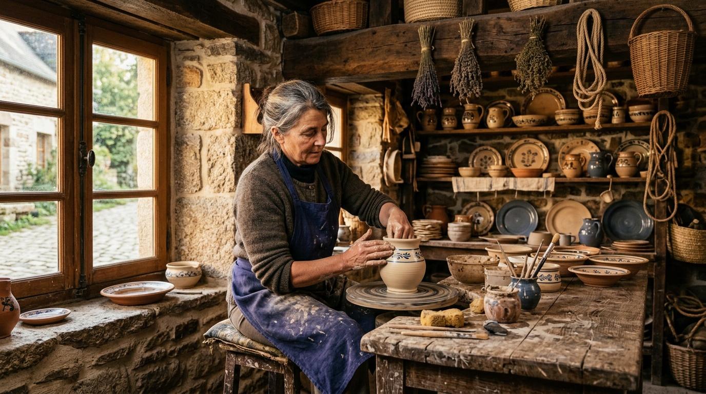 Femme façonnant une poterie sur un tour de potter