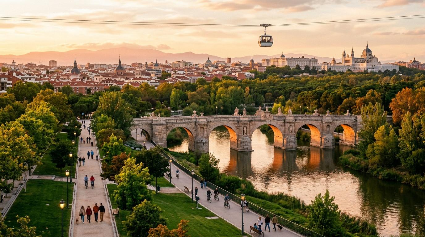 Pont historique enjambant une rivière avec ville en arrière-plan