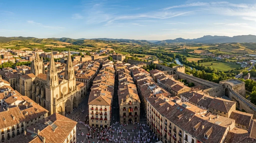 Vue aérienne de la cathédrale de Burgos et ses terres agricoles environnantes