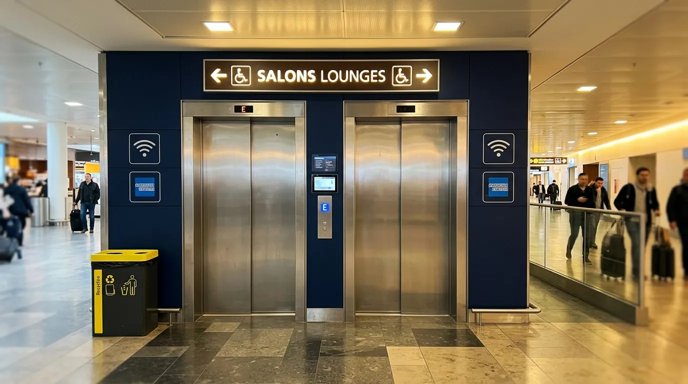 Ascenseurs menant aux salons lounges dans un aéroport