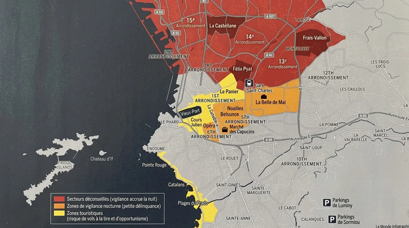 Zones de vigilance nocturne et secteurs déconseilléés à Marseille