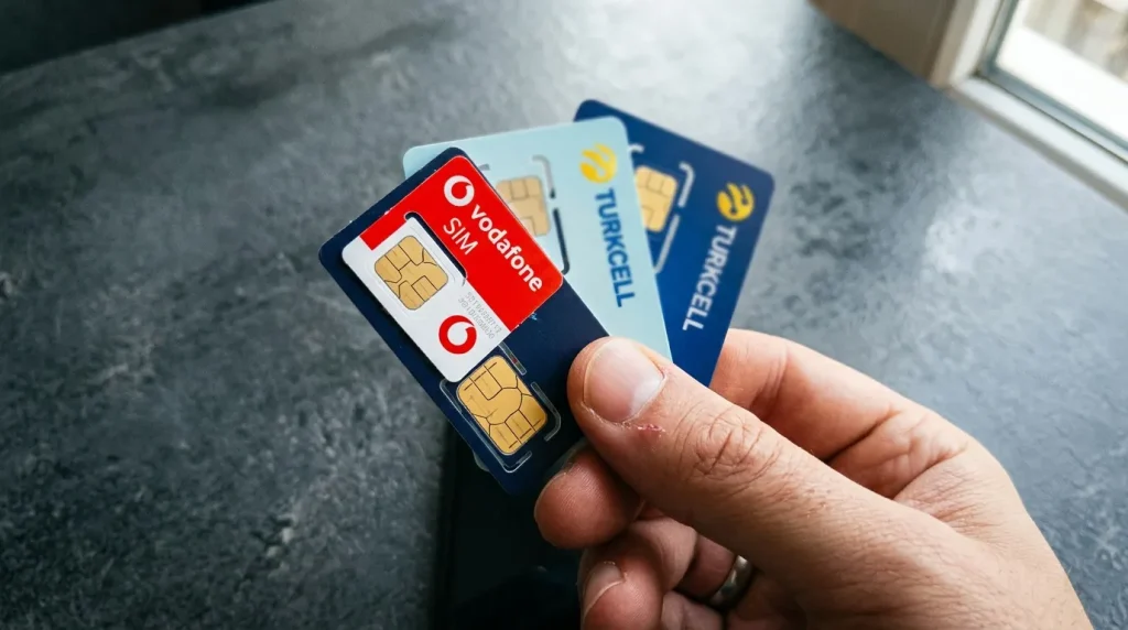 Main tenant trois cartes SIM de Vodafone, Turkcell et Türk Telekom