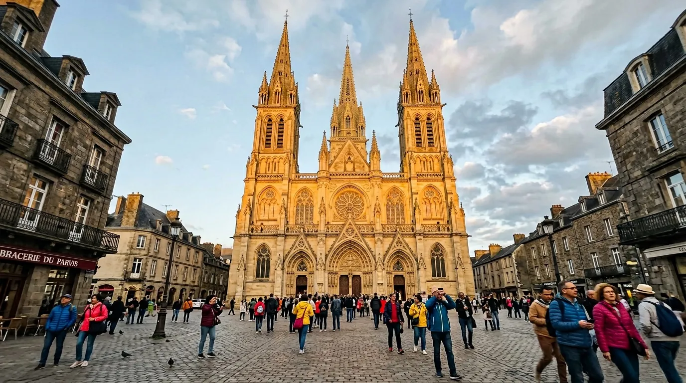 Cathédrale Saint-Paul avec façade dorée et touristes