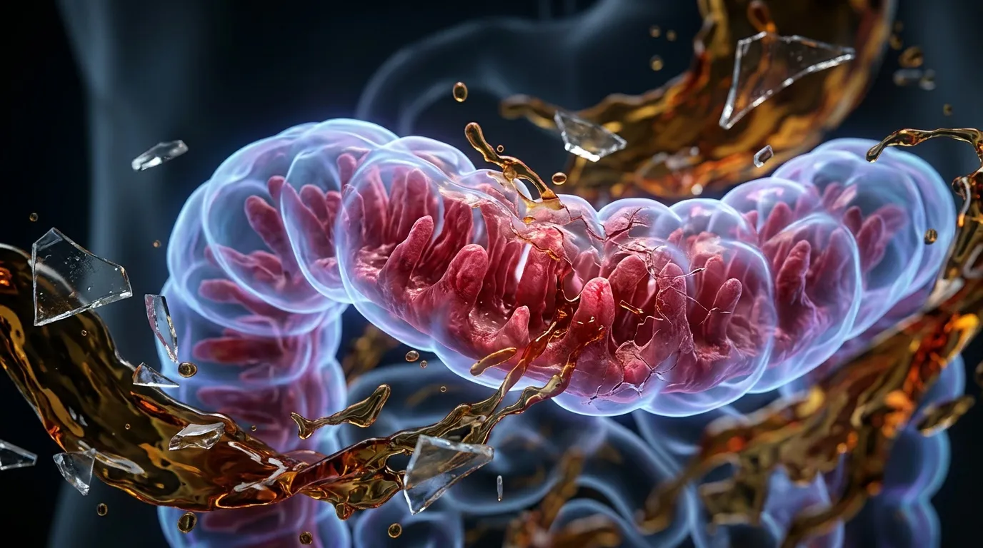 Cellules brillantes se divisant avec liquide doré autour