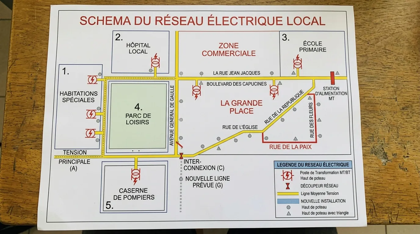 Plan distribution électrique zone commerciale et équipements publics