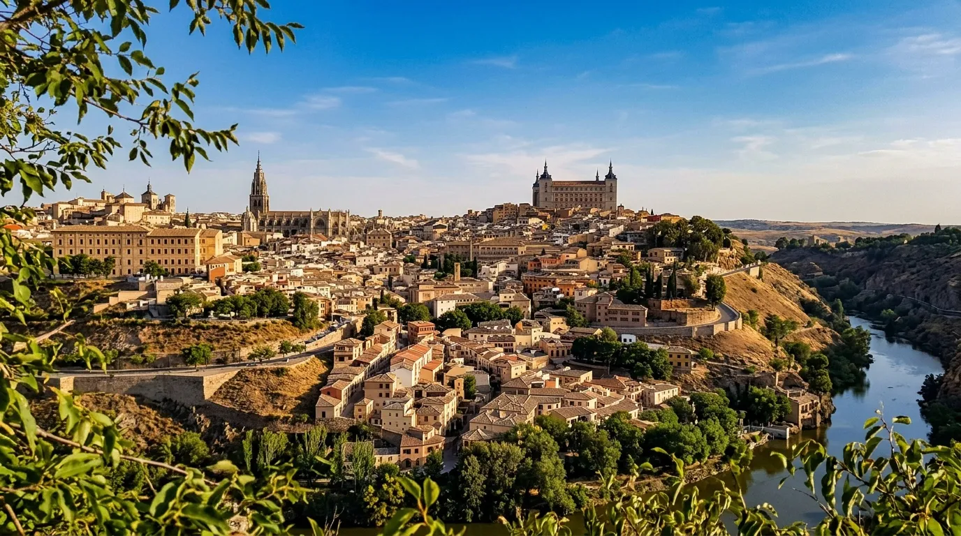 Vue panoramique de Tolède avec cathédrale, alcazar et rivière Tage.