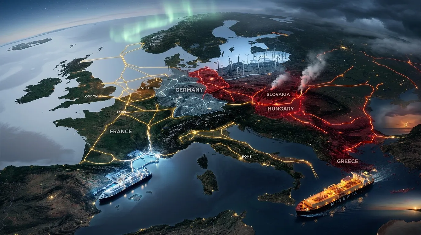 Carte Europe avec zones rouges indiquant tensions énergétiques et infrastructures