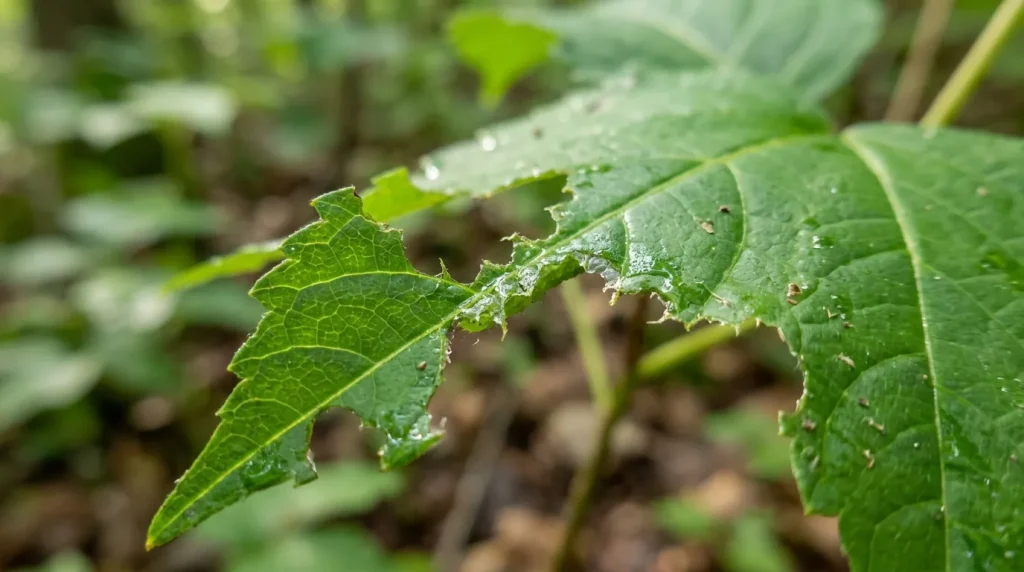 Feuille verte couverte de gouttes de rosée et d'eau