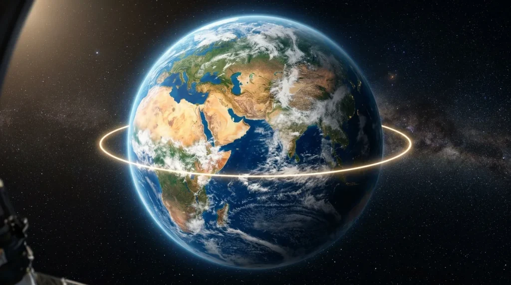 Planète Terre brillante suspendue dans l'espace étoilé.