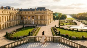 Femme contemplant les jardins du Château de Versailles