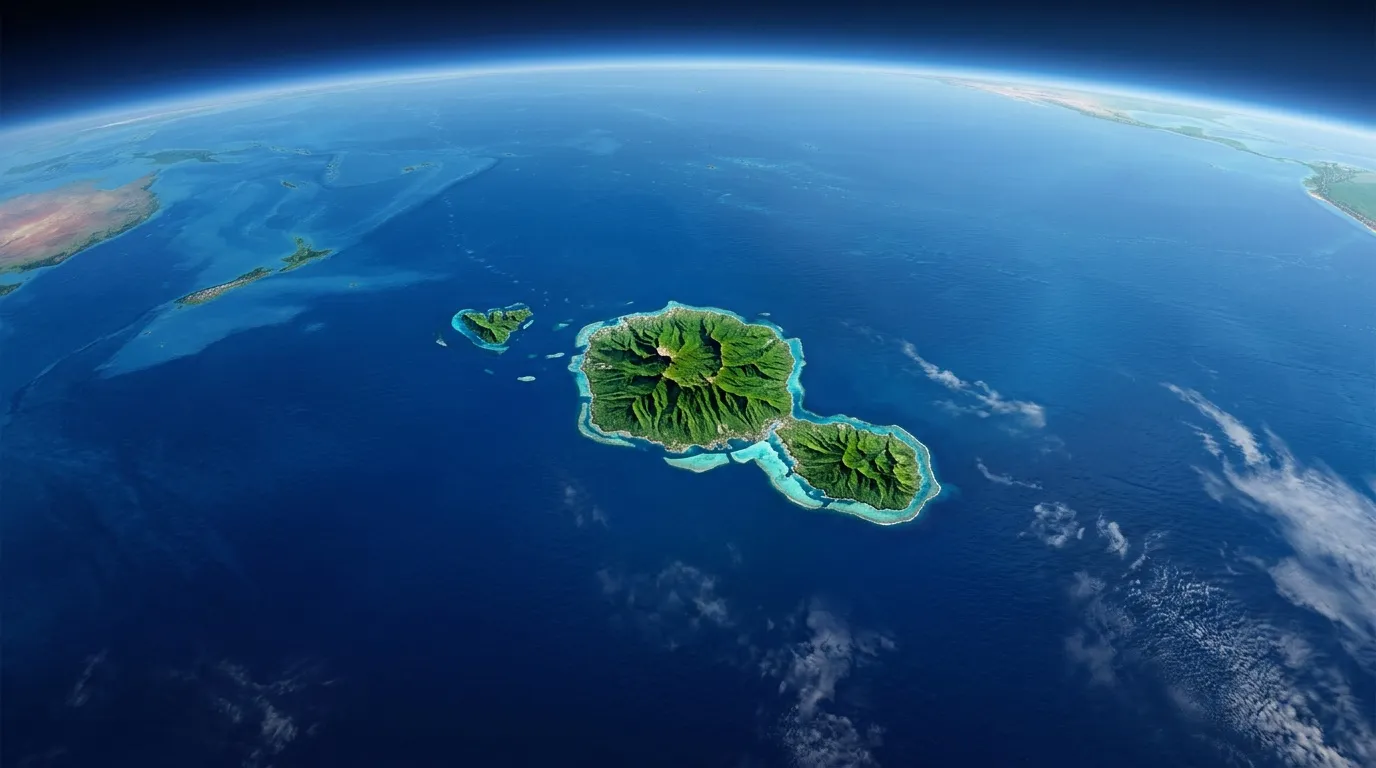 Deux îles verdoyantes entourées d'océan bleu depuis l'orbite