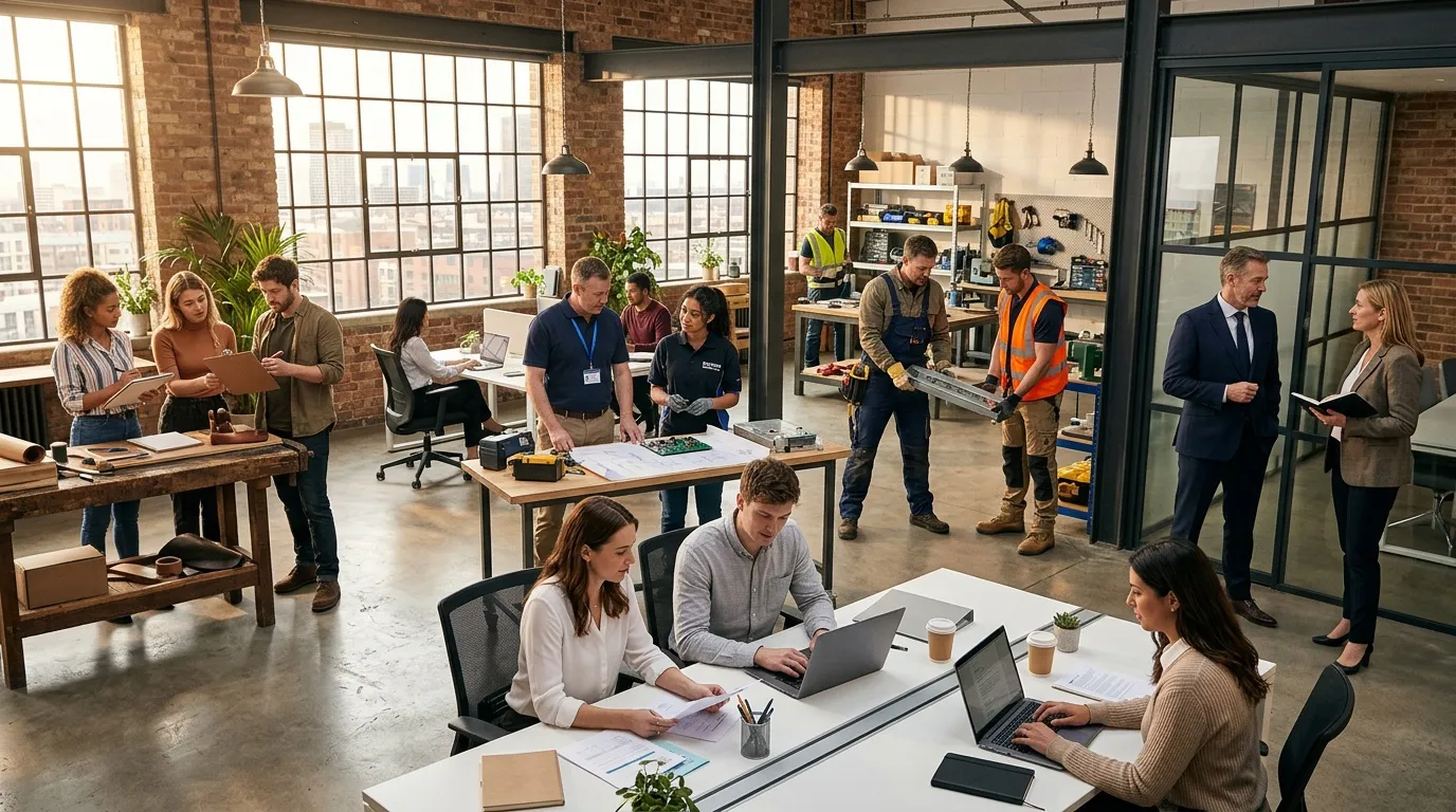 Équipe diverse travaillant ensemble dans un loft contemporain