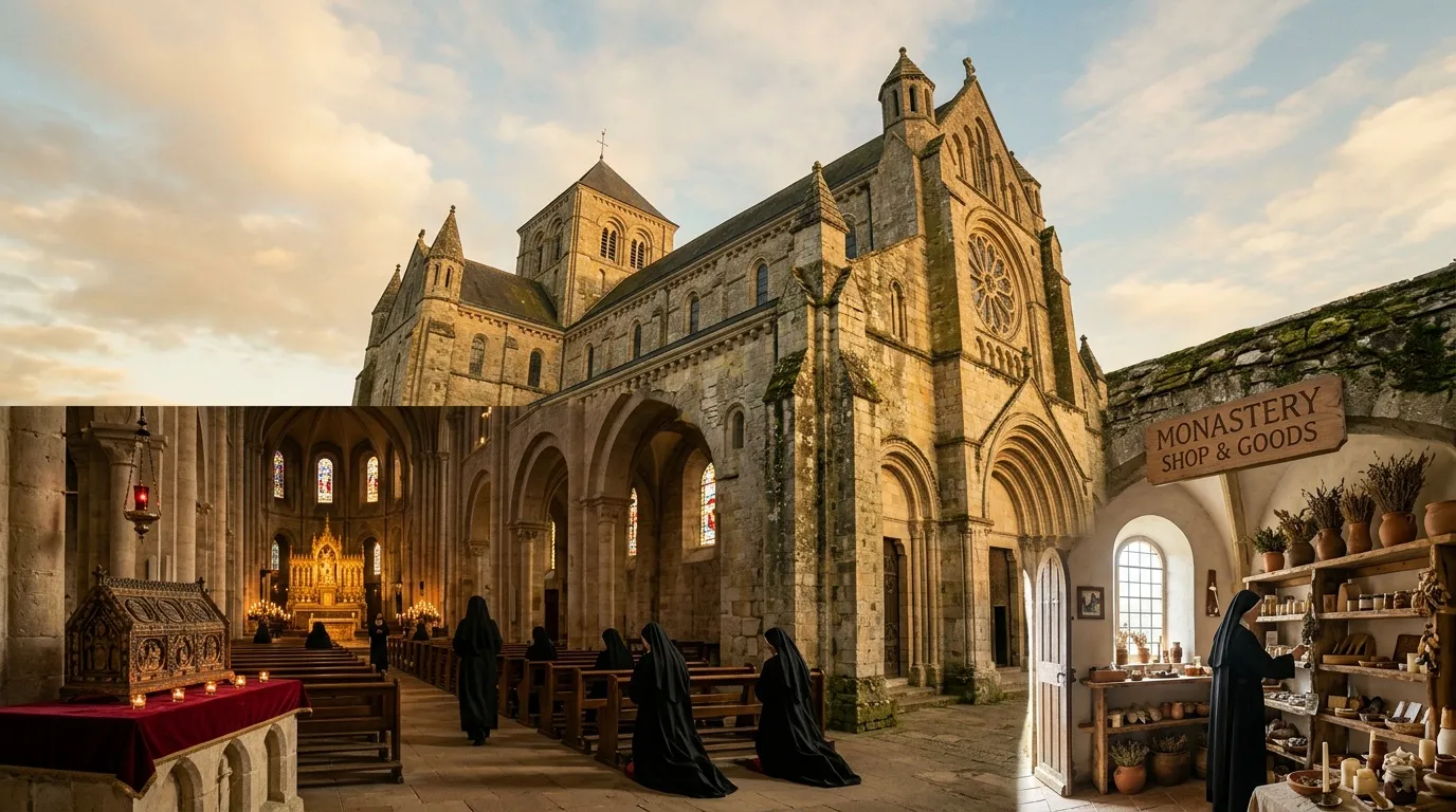 Intérieur monastère gothique avec boutique souvenirs
