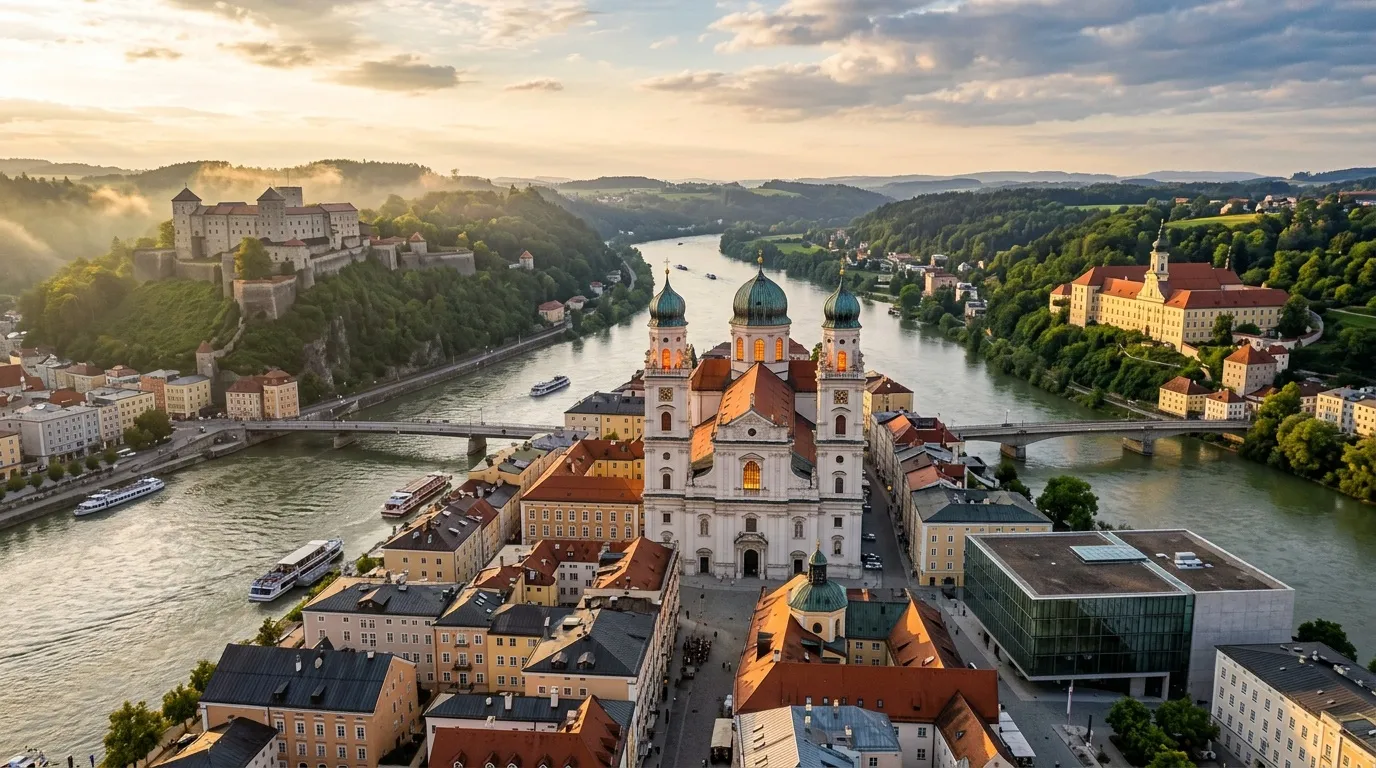 Cathédrale baroque surplombant le Danube à Passau, Allemagne