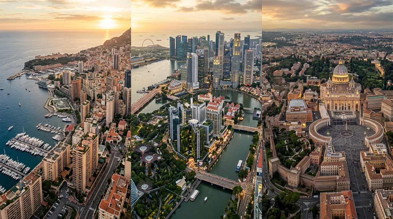 Monaco, Chicago et Vatican vus d'en haut au coucher soleil