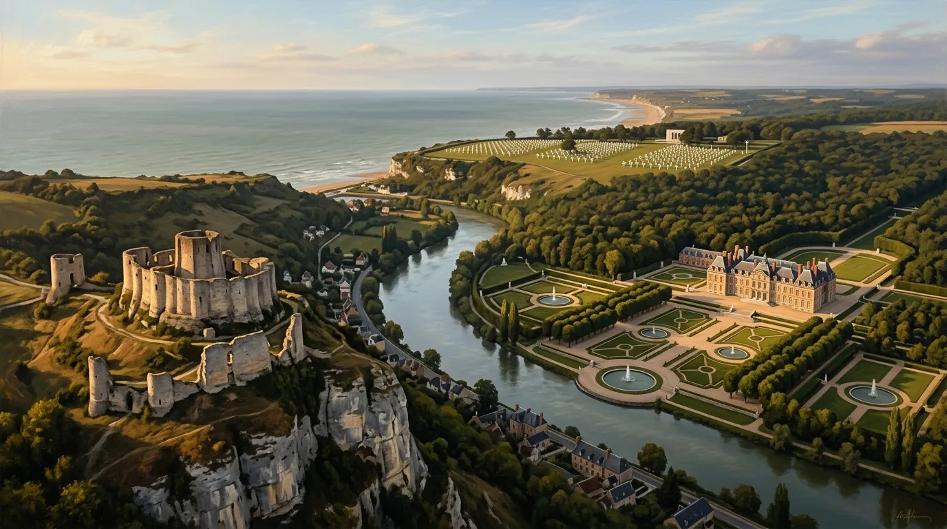 Ch&acirc;teau m&eacute;di&eacute;val et manoir Renaissance surplombant la Seine