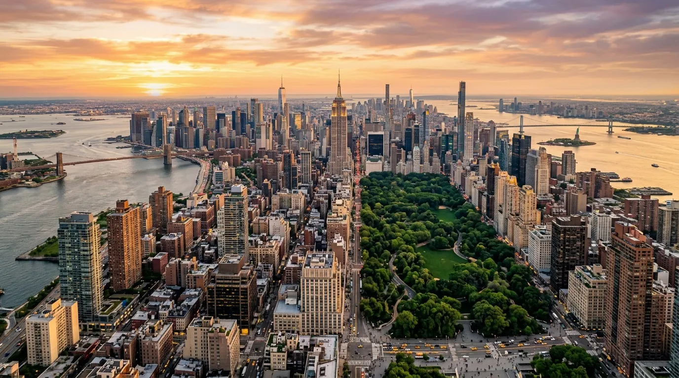 Vue aérienne de New York avec Central Park et gratte-ciel