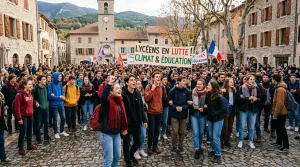 Jeunes manifestants rassemblés pour protester climat et éducation