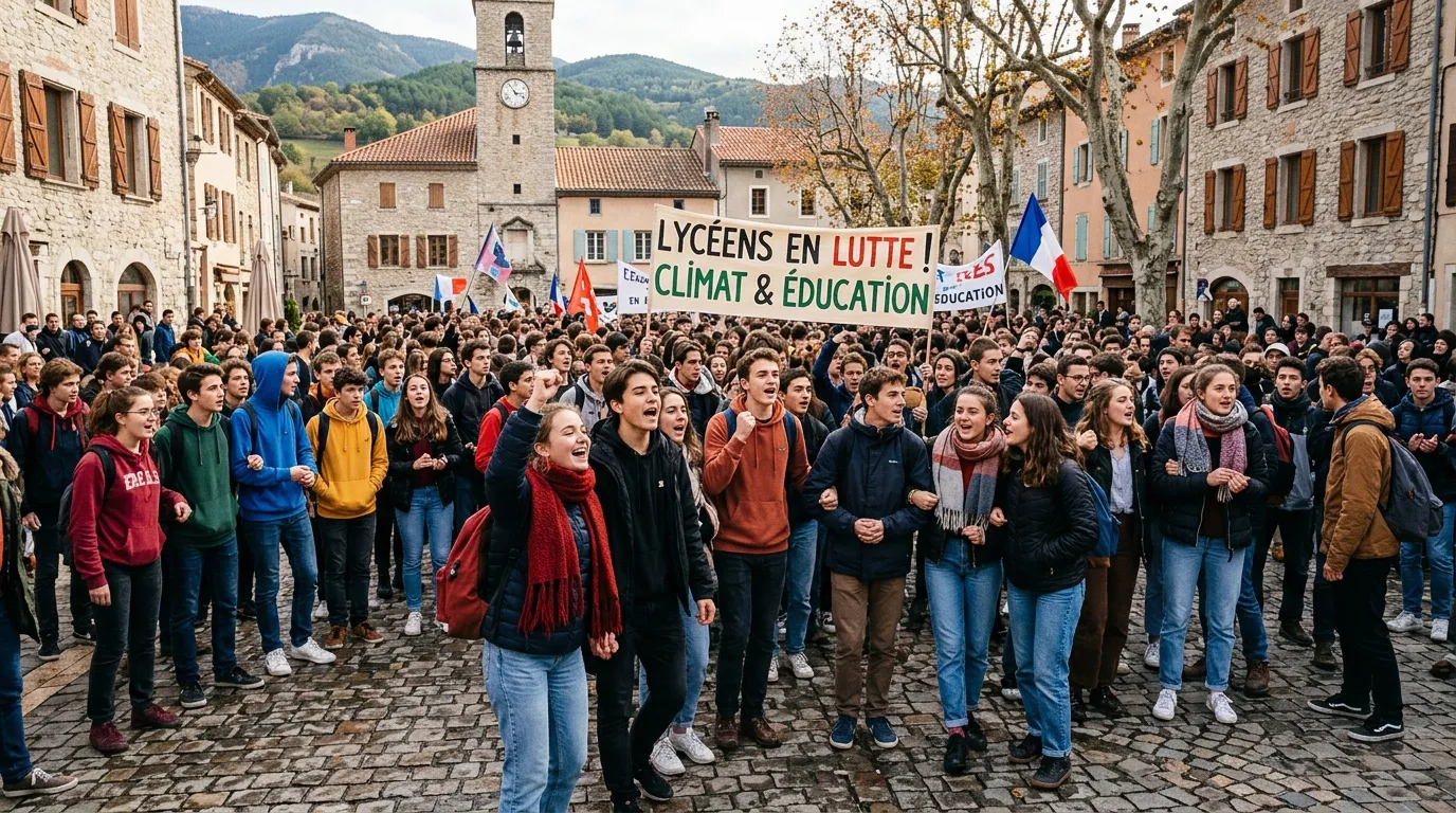 Jeunes manifestants rassemblés pour protester climat et éducation